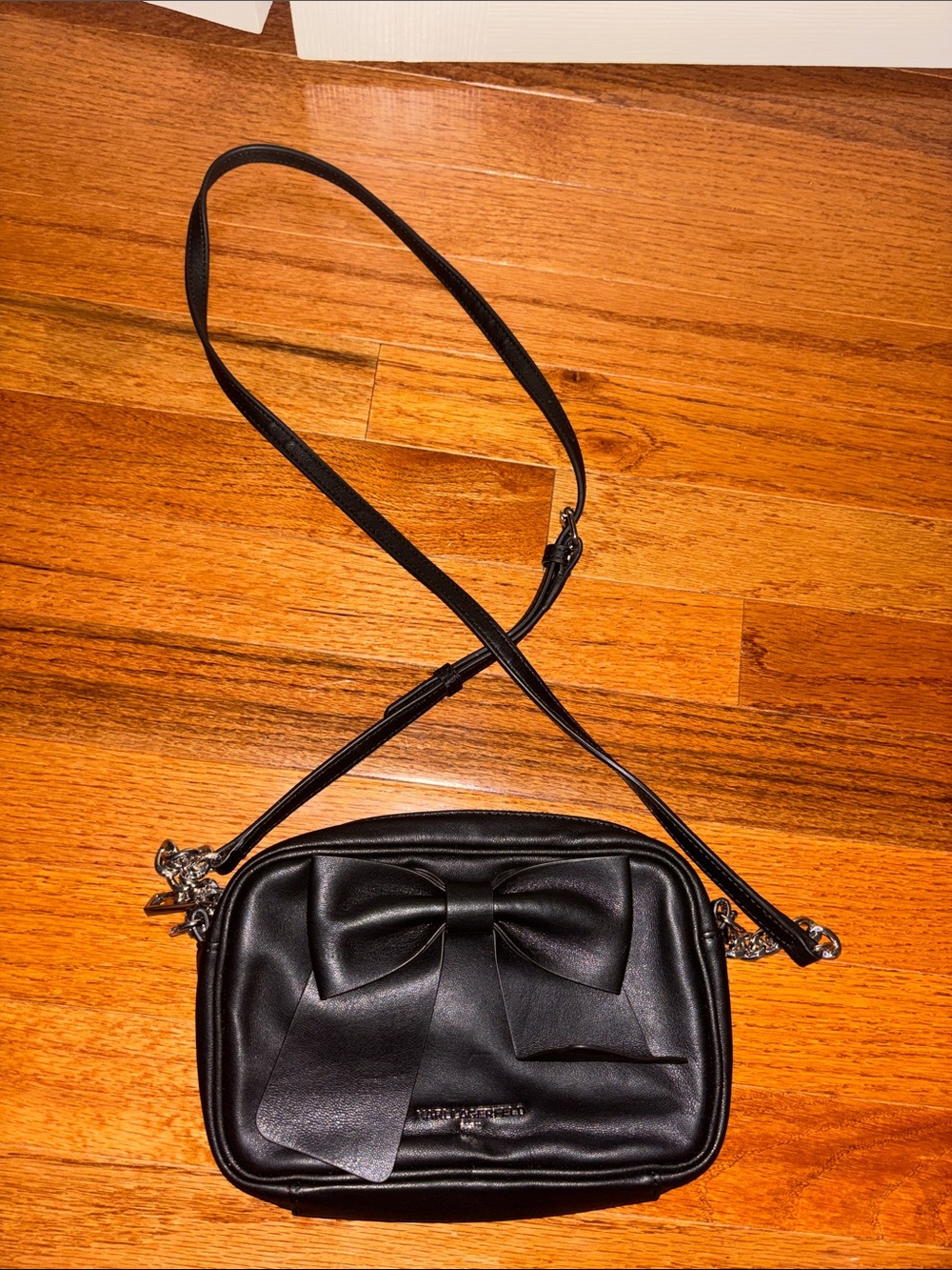 Karl Lagerfield Paris Coquette Bow Black Crossbody Leather Bag